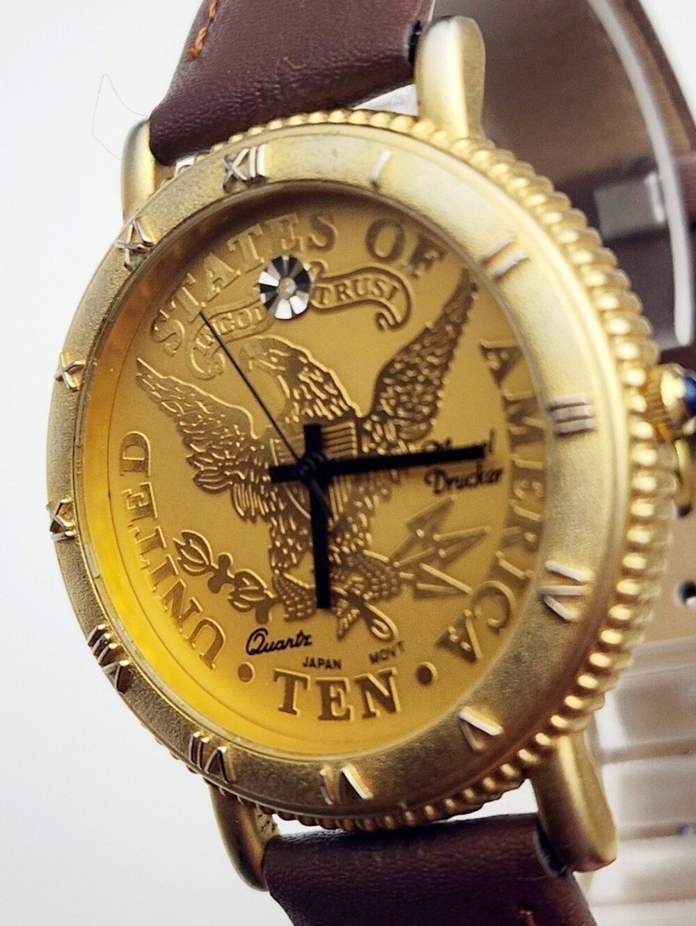 Vintage Marcel Drucker $10 Gold Eagle Coin Watch Leather Strap 90s Americana CC